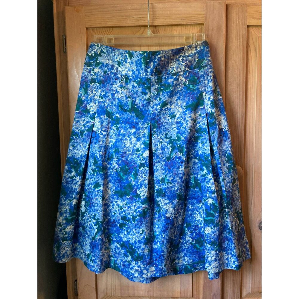 🧺Talbots | Cotton Blue Hydrangea Pleated Midi Skirt | Size 2P